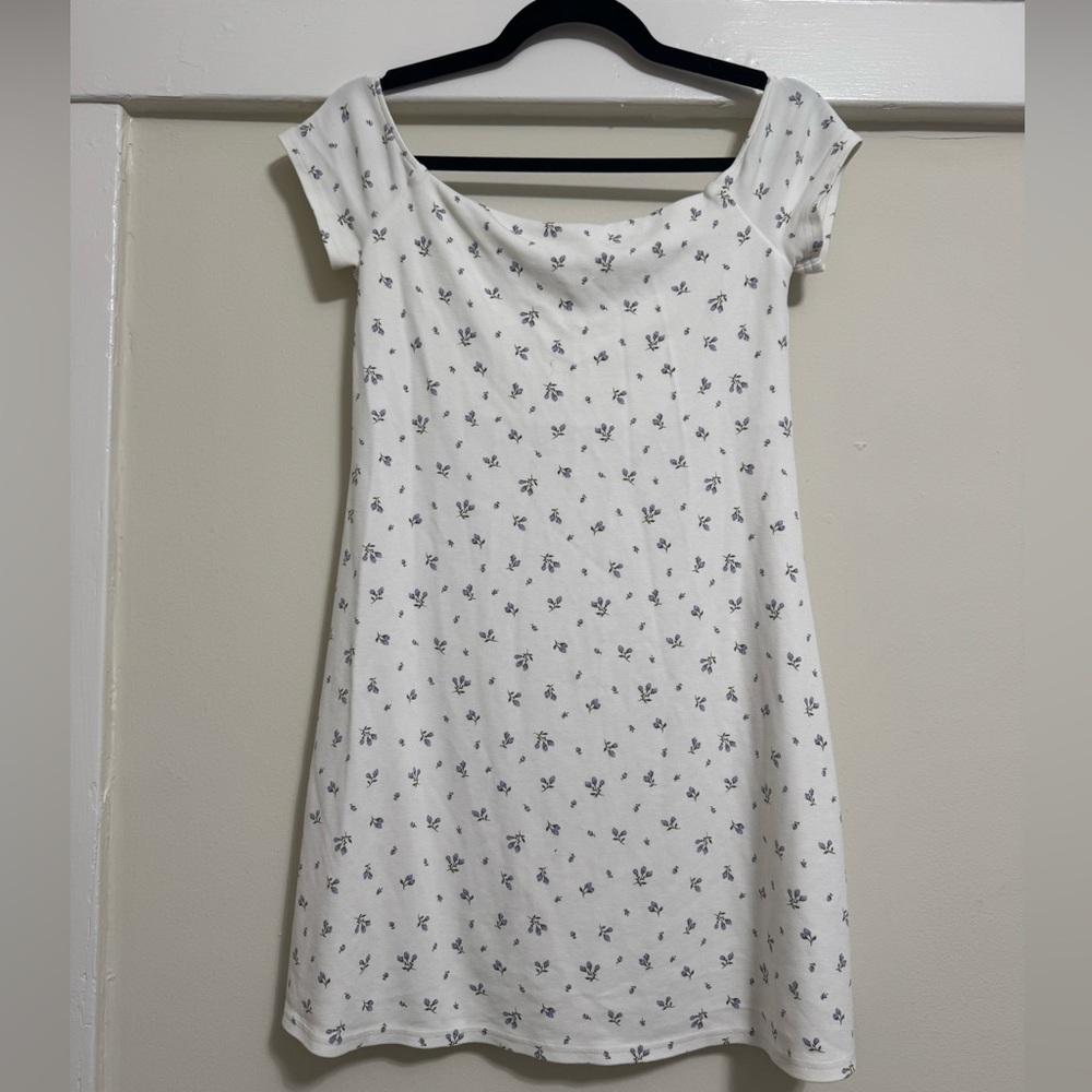 H&M White Mini Dress with Blue Floral Print